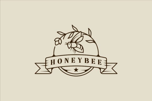 Bee with Flower Logo Line Art Vector