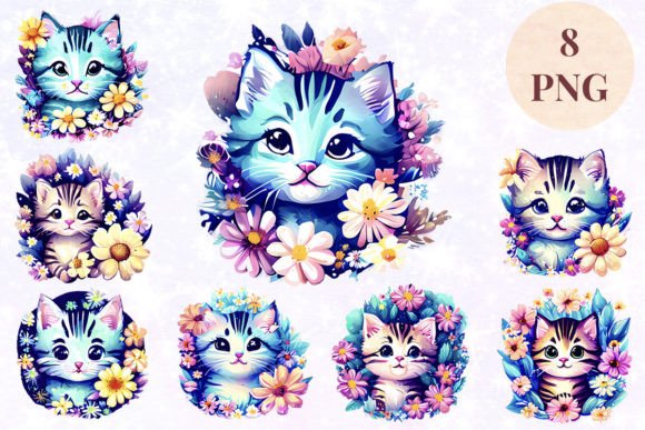 Cat Kitten Flowers Floral 4 Clipart PNG