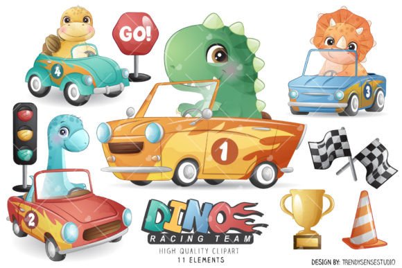 Doodle Dinosaurs Racing Clipart