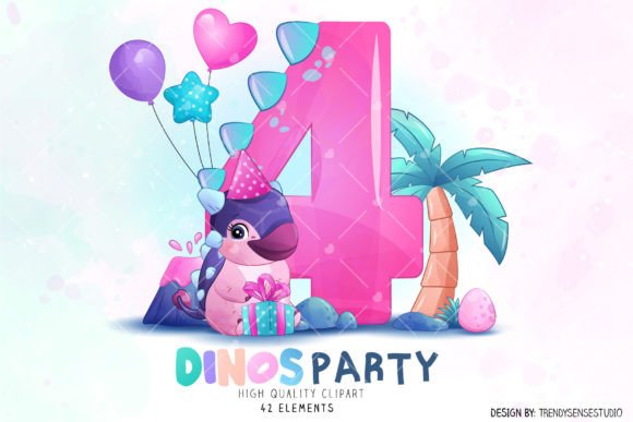 Girly Dinosaur Numbering Clipart