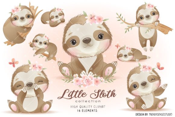 Little Sloth Collection Clipart