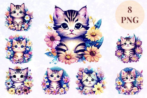 Strategic Application of Cat Kitten Flowers Floral 3 Clipart PNG in Digital and Physical Product Design