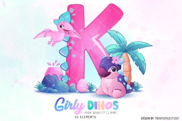 Unleashing Creativity with Girly Dinosaurs Alphabet Clipart: A Watercolor Masterpiece for Modern Design